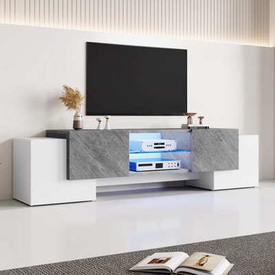 Sweiko TV meubel - 4 Deurs kast - LED-verlichting - Wit + Grijs