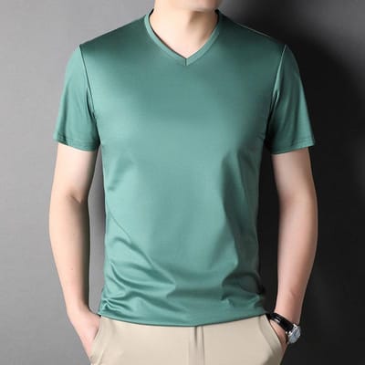 Zomer Heren T-shirt met korte mouwen V-hals Casual Halflange mouwen T-shirt Modieuze Matching Onderlaag Top XXXL gray