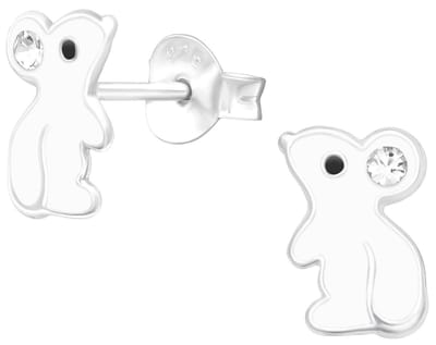 Joy|S - Zilveren muis oorbellen - wit met kristal - 6 x 8 mm - kinderoorbellen