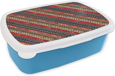 Broodtrommel Blauw - Lunchbox - Brooddoos - Afrika - Patronen - Abstract - 18x12x6 cm - Kinderen - Jongen