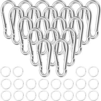Dailygoods- Karabijnhaken 20 Stuks - Veerhaken - Sleutelhangers - Robuust - Duurzaam Metaal - Voor Kamperen/Wandelen/Vissen - Haakjes