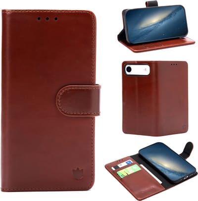 Casemania Echt Leren Hoesje Geschikt voor Apple iPhone 17 Air - Chestnut Brown - Leer Book Cover - Portemonnee Telefoonhoesje met Pasjeshouder