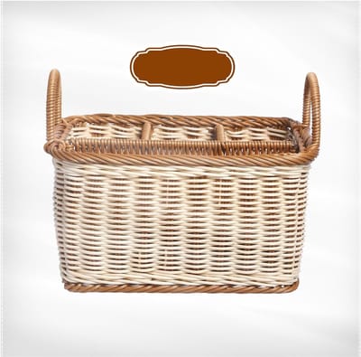 Rotan mand met handvat, verdeelde opbergorganizer, rieten tafelmand voor keuken, picknick en buitengebruik, ideaal voor opslag en organisatie