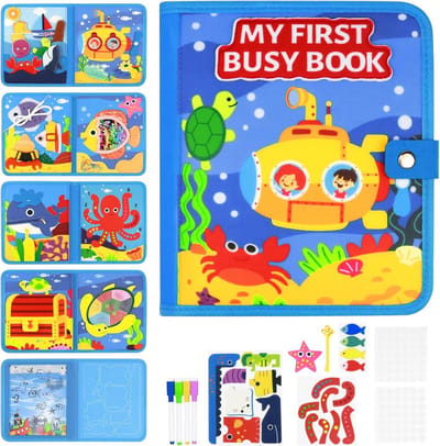 Montessori Busy Book - Educatief Viltboek - Ontwikkeling Peuters - 10-in-1 Oceaan Thema - 23 x 20 cm - Multicolor