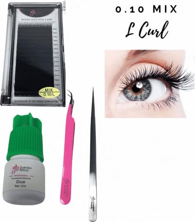 Guardian Beauty Wimpers Extensions - Prime Silk Lashes - Mix - 0.10mm - L Krul - Met Wimperlijm en 2 stuks Wimperpincet