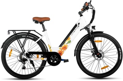 HILAND Starry elektrische stadsfiets - 26 inch - 250W motor - 50km actieradius - 36V 7.8Ah accu - Shimano 7-versnellingen - Unisex - Wit
