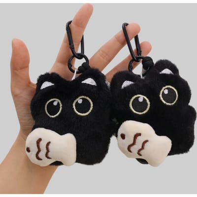 1/s Peluche Kawaii Chaton Noir Tenant un Petit Poisson Porte-clés pour Filles Mignon Chat qui Grince Pendentif Porte-clés Décoration de Sac à Dos Cadeaux brown