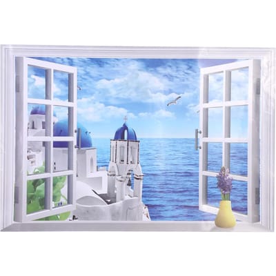 3D Grote Verwijderbare Strand Zee Raam Landschap Muursticker Zelfklevend Behang Egeïsche Zee