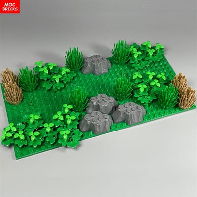MOC Blokken Dichte Jungle Bos Struik Scène Tijger Leeuw Wild Dier Habitat Boom Plant Bouwstenen Gemonteerd Kinderspeelgoed green