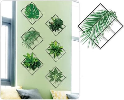 3D Groene Planten Wandstickers, DIY Botanische Vazen Stickers voor Woonkamer, Slaapkamer en Keuken Decoratie, Verwijderbare Vinyl Stickers met Levendige Groene Bladeren, Set van 6 (31x31cm)