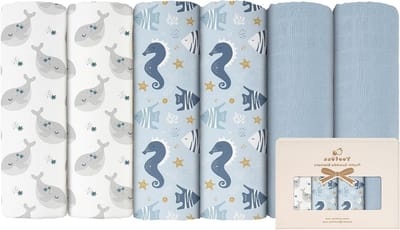 Set van 6 Baby Muslin Doeken 70 x 70 cm | Katoenen Absorberende Doeken voor Pasgeborenen, Baby's en Peuters