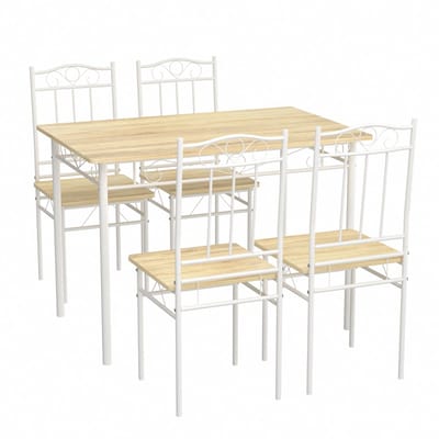 EGGREE Eettafelset (109 x 69 x 75 cm) en 4 stoelen - Licht beuken en wit - Industriële stijl - voor keuken, eetkamer, woonkamer
