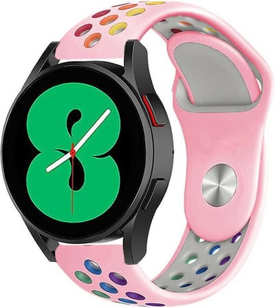 Strap-it Sport bandje - geschikt voor Samsung Galaxy Watch 7 (40 & 44mm) / Galaxy Watch 6 (Classic) / Galaxy Watch 5 / Watch 5 Pro / Watch 4 (Classic) / Watch FE - sport siliconen bandje voor Galaxy Watch 4-5-6 alle varianten - roze/kleurrijk
