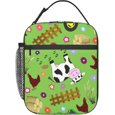 Boerderij Koe En Tractor Geïsoleerde Lunchtas voor Vrouwen Kinderen Draagbare Voedseldozen Thermische Lunchbox Tote One Size