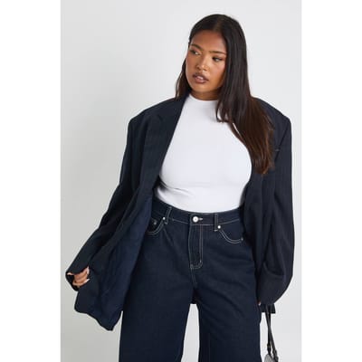 boohoo Dames Plus Basic Rib Korte Mouw Longline Getailleerde Top | Wit | Maat: 44