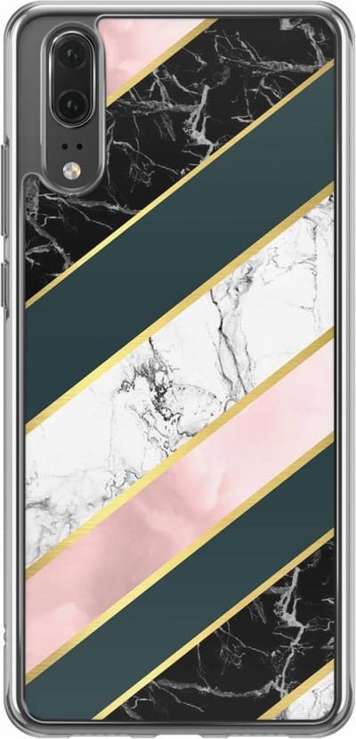 Casimoda® hoesje - Geschikt voor Huawei P20 - Marmer strepen - Siliconen/TPU - Soft Case - Zwart - Marmer