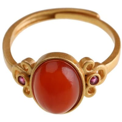Oude Gouden Ambachten Ingelegd met Natuurlijke Rode Karneool Ovalen Ringen Voor Vrouwen Eenvoudig Creatief Ontwerp Openingen Retro Nieuw In Sieraden resizable brown