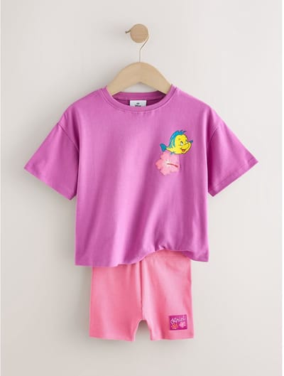Next - Meisjes - Set van Disney Little Mermaid T-shirt met korte mouwen en geribbelde fietsshort - Paars
