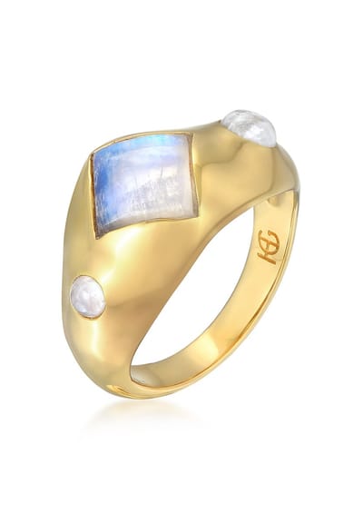 Haze & Glory - Ring - HG HAZE & GLORY - Ring Dames in 925 Sterling Zilver, sieraden vrouwen, Zilveren ring, met maansteen en kwarts, Vintage, Wavily, verguld - Dames
