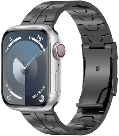 Titanium bandje - geschikt voor Apple Watch 1/2/3/4/5/6/7/8/9/10/11/ SE (1,2,3) met maat 38 mm / 40 mm / 41 mm en 42 mm (Watch 10/11) - schakelband met vlindersluiting - zwart