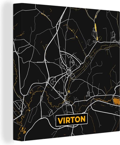 Canvas Schilderij Stadskaart - Virton - Gold - Kaart - Plattegrond - 20x20 cm - Wanddecoratie