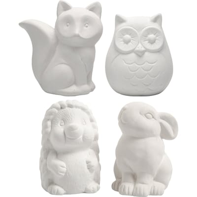 Dierenspaarpot Creativ Company terracotta 4 stuks uil, vos, haas en egel 9-10cm wit
