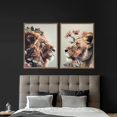 Poster set Leeuw & Leeuwin 70 x 100 - Slaapkamer - Woonkamer