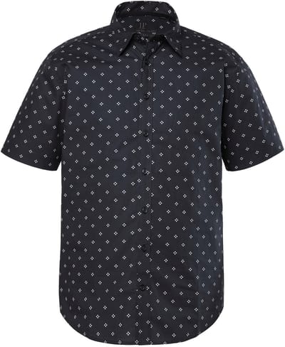 JP 1880 - Heren - overhemd korte mouw kentkraag all-over print modern fit - Zwart - Maat 4XL
