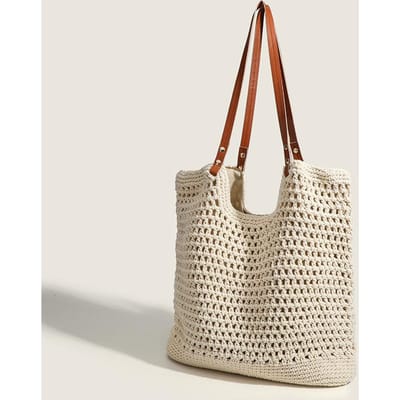 Tas Dames Franse Handgeweven Tas Casual Alles Strandresort Strandtas Schoudertas beige