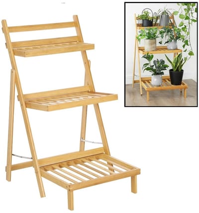 Plantenrek van bamboe hout - Plantentrap - Bloemenrek - Plantenetagere 3 etages - Staand planten en bloemen rek