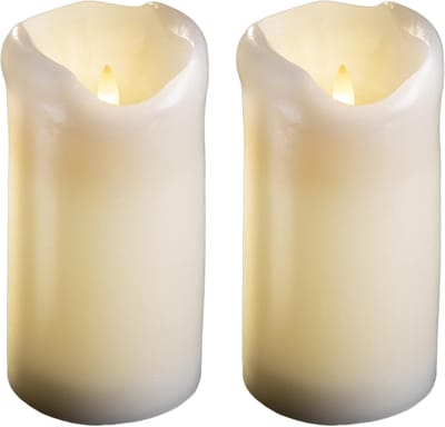 Set van 2 grote LED-pilaarkaarsen - echte waskaars met bewegende, flikkerende vlam - timerfunctie voor 6 uur warm wit licht 7,5 cm diameter 15 cm hoogte - 2 AA-batterijen vereist