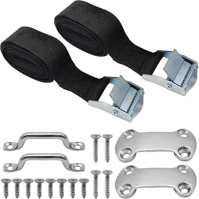 Complete Tie Down Kit met 14 Onderdelen, 1" x 56" (1.4m) Accu Bevestigingsriem, RVS Cam Buckle en Beugels voor Koelers, Vrachtwagens en Boot Ladingen
