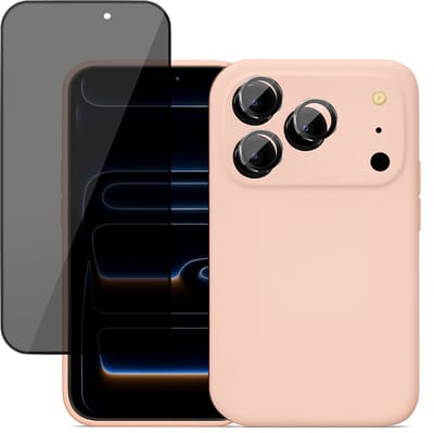 Hoesje geschikt voor iPhone 17 Pro - Privacy Screenprotector Volledig Dekkend Glas & Camera Protector - Mat Back Case Roze