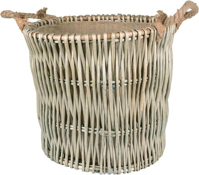 Rieten mand - Opbergmand decoratie - Haardhout opslag - Met touwgrepen - 42x42x38 cm - Naturel