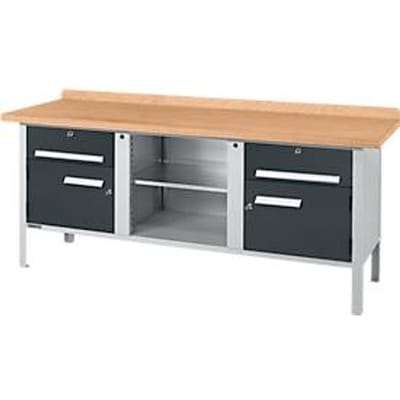 Box-type werkbank Schäfer Shop Select PW 200-0 - beuken multiplex blad - tot 750 kg - B 2000 x D 700 x H 840 mm - antraciet