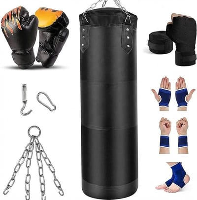 SNJY® Boksbal - Bokszak - Bokspaal - 100 Centimeter - Zwart
