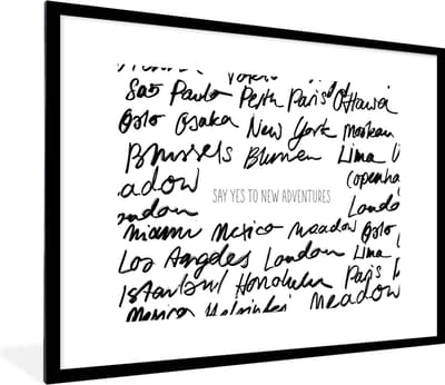 Fotolijst incl. Poster - Spreuken - Quotes - Say yes to new adventures - London - 80x60 cm - Posterlijst