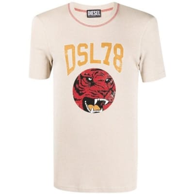 Diesel Unisex Volwassenen DSL78 Logo Ribbelt T-Shirt (Beige)