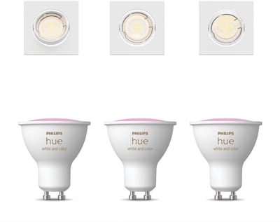 Philips Hue Peridot Set van 3 Inbouwspots (Wit) - Vierkant - Richtbaar - GU10 - Wit en Gekleurd Licht - Hue White and Color Ambiance