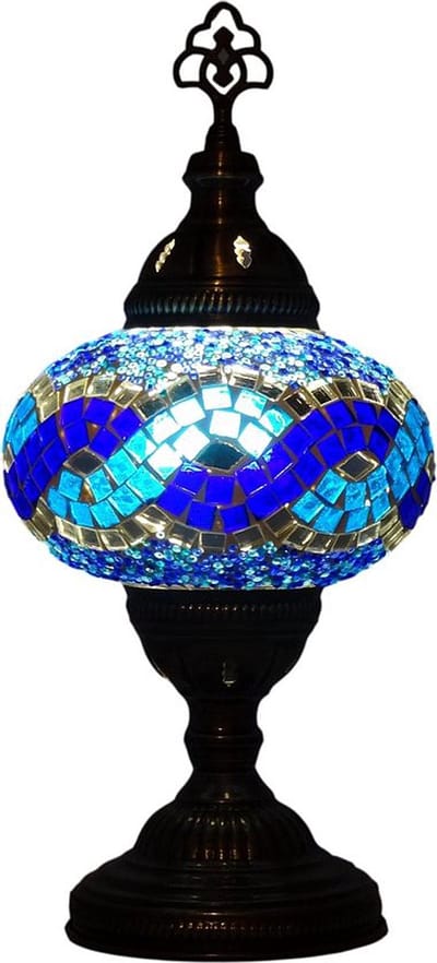 Oosterse lamp - mozaïek tafellamp 16 cm - handgemaakt - messing beslag - kleurrijk design