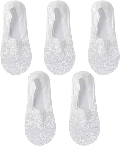 5 Paar Onzichtbare Enkelsokken voor Dames – Lage Zomersokken, Dun en Ademend, Comfortabele Enkelsokken met Siliconen Antislip, Onzichtbaar Design voor Sneakers en Schoenen-Wit