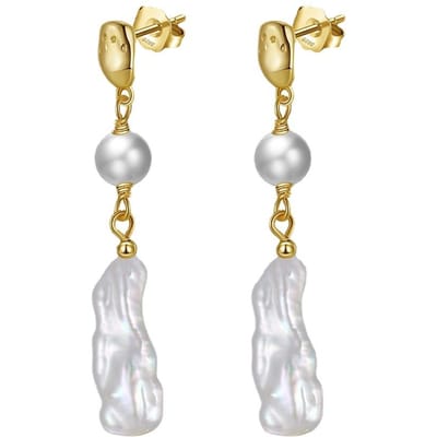 Bijoux Boucles d'oreilles en argent sterling 925 Boucles d'oreilles en perles d'eau douce naturelles beige