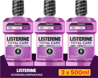 LISTERINE Total Care, met alcohol, intense muntsmaak, 3x500 ml