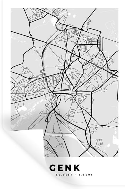 Muurstickers - Sticker Folie - België – Genk – Stadskaart – Kaart – Zwart Wit – Plattegrond - 20x30 cm - Plakfolie - Muurstickers Kinderkamer - Zelfklevend Behang - Zelfklevend behangpapier - Stickerfolie