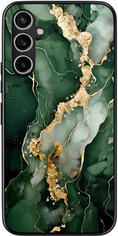 Leuke Telefoonhoesjes - Hoesje geschikt voor Samsung Galaxy A54 - Marmer groen goud - Backcover zwart - Marmer - Groen, Goud