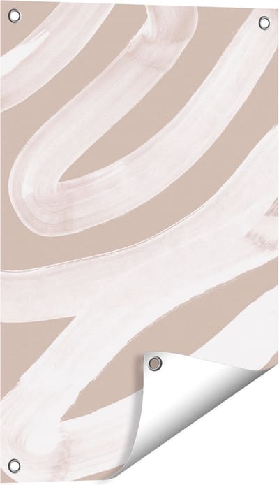 Gards Tuinposter Abstracte Kunst - Witte Strepen op Beige - 40x60 cm - Tuindoek - Tuindecoratie - Wanddecoratie buiten - Tuinschilderij