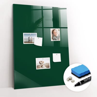 Tulup Whitebord - Kleur Flessengroen Magneetbord - 70 cm x 100 cm - Magnetisch Bord - Stylish Memo Board - Magneetbord Foto - Notitiebord Werkplek - Gratis 5 Sterke Magneten + Whiteboard Marker & Wisser - Memo Bord - Magneetbord Design
