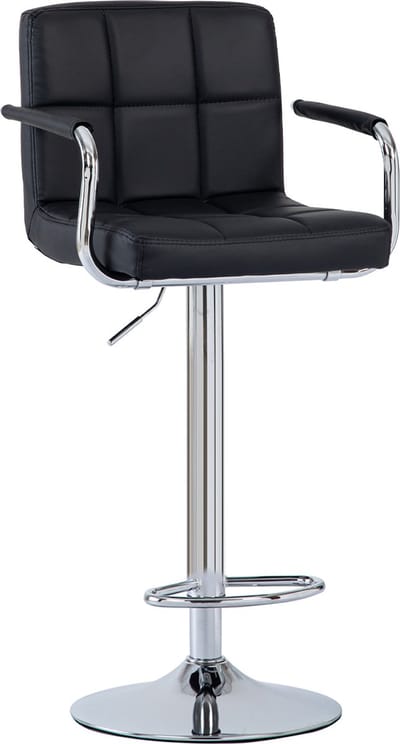 FOXSPORT Barkruk - barstoel - 20cm in hoogte verstelbaar - met rugleuning, voetensteun en armleuning - Draaibare barstoelen - 360°Draaibaar - bistro kruk - Zwart