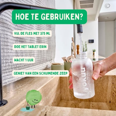 YOKUU Probiotische Vegan Handzeep – Komkommer & Munt – 1 Herbruikbare Glazen Fles + 3 Parels – Schuimende Waterloze Zeep