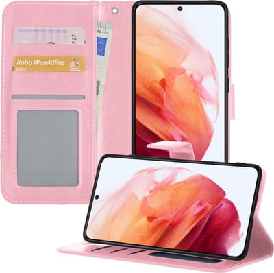 Hoesje - Geschikt voor Samsung Galaxy S21 - Luxe Bookcase - Walletcase Hoes - Portemonnee - Cover - Telefoonhoes - Lichtroze